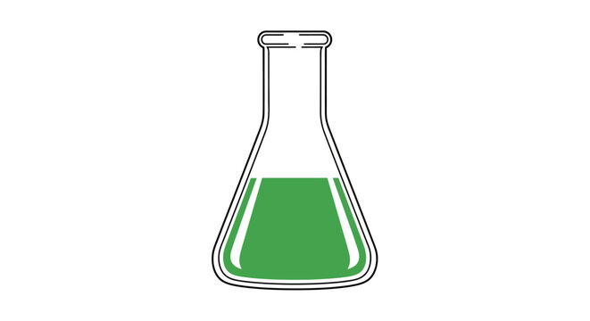 Green chemical solution in simple conical lab flask illustration