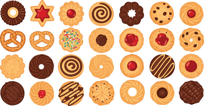 Delicious Cookie Set with Variety of Shapes, Toppings, and Flavors for Dessert, Bakery, and Food Related Projects