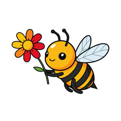 Fototapeta premium Smiling bee holding a flower.