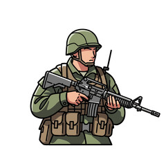 Fototapeta premium Soldier in uniform holding rifle, tactical gear, military action, combat readiness
