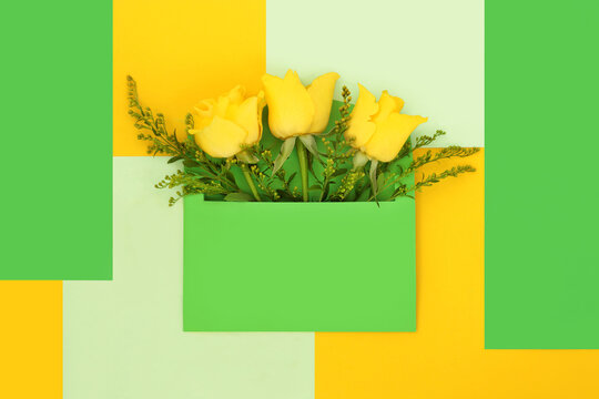 Summer Yellow Rose Flowers Abstract Design for Gift