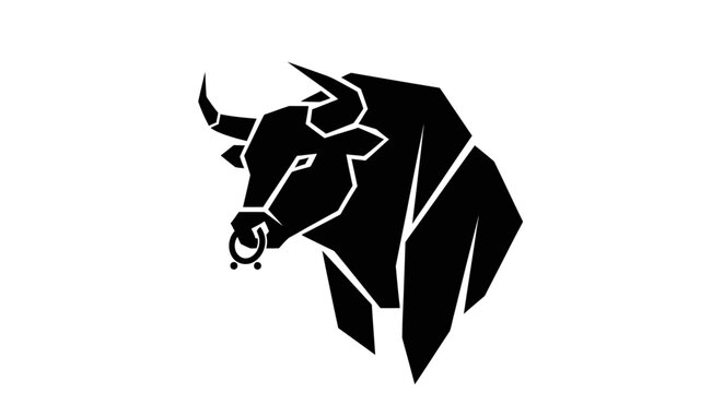 Geometric bull head with nose ring, modern black icon