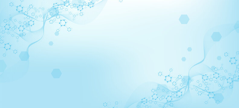 Health care or medical abstract background with hexagons, lines and dots. Scientific innovation banner template concept. Biology and pharmaceutical technology background. illustration.