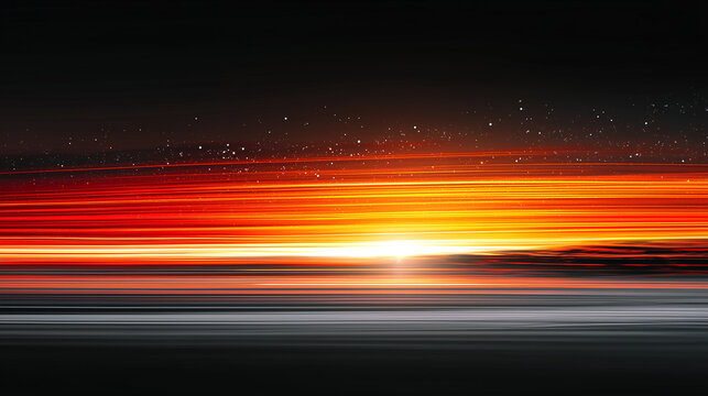 An intensely bright abstract background showcasing powerful horizontal light streaks in vivid orange and red, emerging from a central glowing point a dark backdrop.
