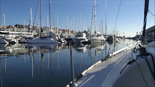 Sailing on a clear blue sky on the Tage in Portugal Lisbon