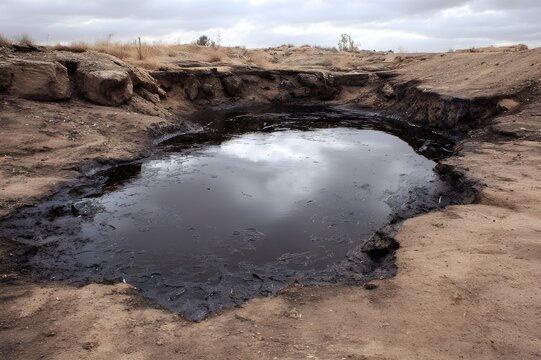 Natural tar pit with bubbling black surface ancient asphalt phenomenon mysterious geological texture scene