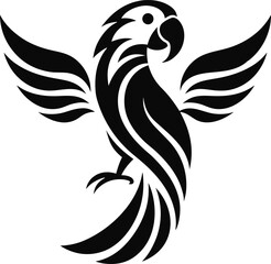Stylized Black Parrot Bird Vector Illustration for Logo or Tattoo Design Vector © SULTAN