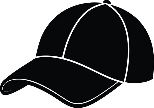 Black Baseball Cap Silhouette Icon Isolated on White Background Vector