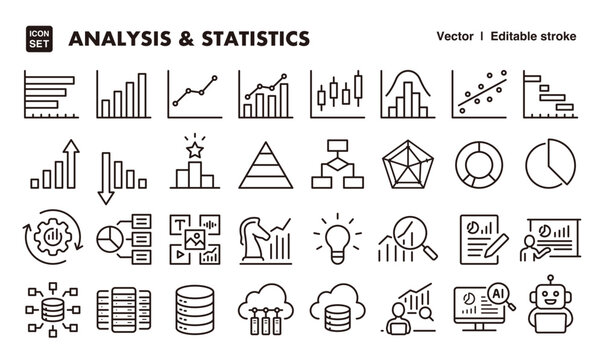 Data Analytics and Statistics Icon Set &ndash; Editable Line Style