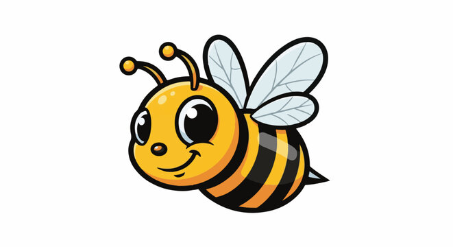 A cartoon bee with large eyes and a friendly smile