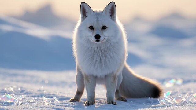 Playful fox enjoying frosty winter sunlight