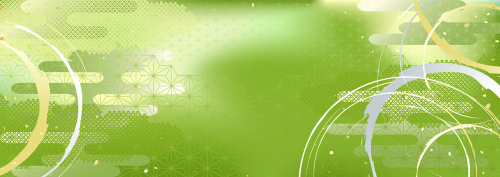 抹茶とミルクのようなグラデーションと伝統的な模様を合わせた和風背景イラスト