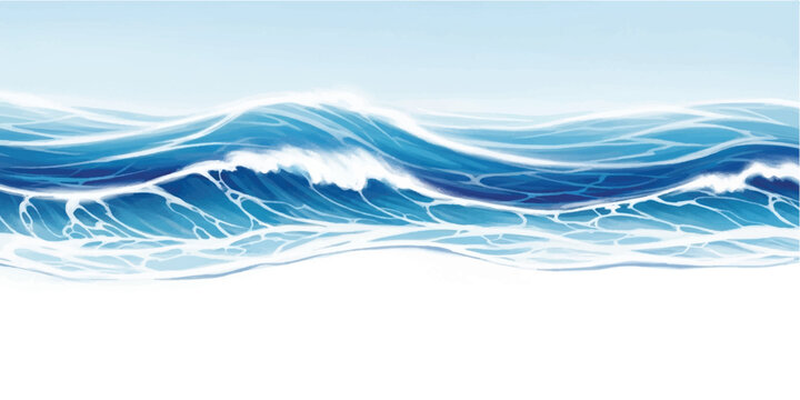 Abstract flowing wave with swirling blue and white watercolor brush strokes on a white background