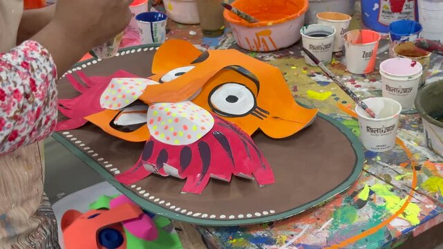 Handcrafted Colourful Festival Mask Making Process for Pohela Boishakh in in Dhaka, Bangladesh, on April 12, 2025