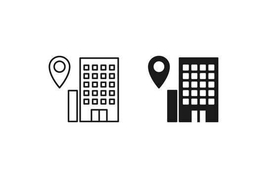 Building location with map pin icon set strategic location in the city center