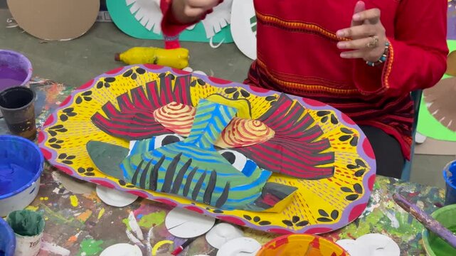 Traditional Mask Painting Art for Pohela Boishakh Festival in Dhaka, Bangladesh, on April 13, 2025