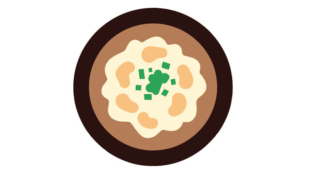 Delicious creamy shrimp bisque soup in a brown bowl, top view.