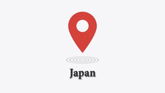 Red location pin graphic animation with ripples on white background map gps
