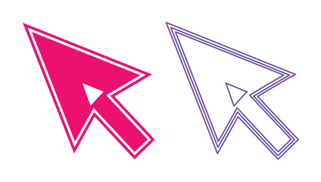 Pink and purple computer mouse cursor icons, modern digital arrow pointer vector set, minimalist web navigation clicker symbols for interface design
