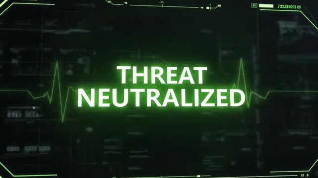 Threat Neutralized Graphic with Heartbeat and Digital Data Display