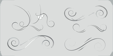 Fototapeta premium Abstract swirls and flourishes in a minimalistic grayscale sketch style