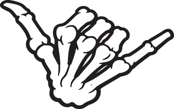 Skeleton hand making shaka sign gesture, isolated on transparent background vector illustration.