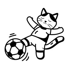 A glyph style icon representing a cat playing soccer    © Vectors Market