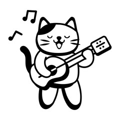 A glyph style icon depicting a cat playing guitar    © Vectors Market