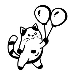 A glyph style icon showing a cat holding balloons    © Vectors Market