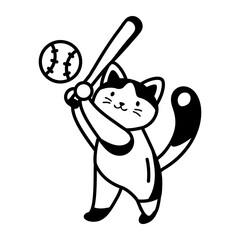 A glyph style icon representing a cat playing baseball    © Vectors Market