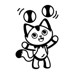 A glyph style icon representing a cat juggling balls    © Vectors Market