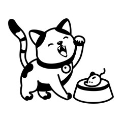 A glyph style icon depicting cat eating food  © Vectors Market