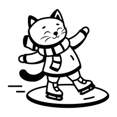 A glyph style icon depicting a cat doing ice skating    © Vectors Market