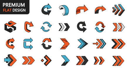 Fototapeta premium Modern Flat Design Arrow Icon Set for Navigation and UI UX Design
