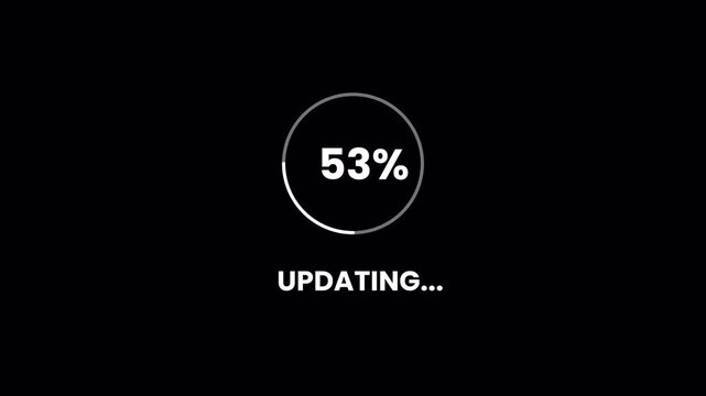 System Update Progress Bar Animation with Circular Loading Icon and Percentage on Black Background, Software Upgrade Process Loop 4k video animation seamless loop