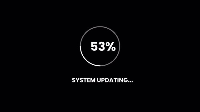 System Updating Circle Bar Animation with Percentage Progress 0 to 100 on Black Background for Software Upgrade and Operating System Refresh Process Seamless Loop 4k video animation seamless loop