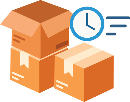 Fast express delivery logistics service icon with cardboard boxes and speed clock symbol