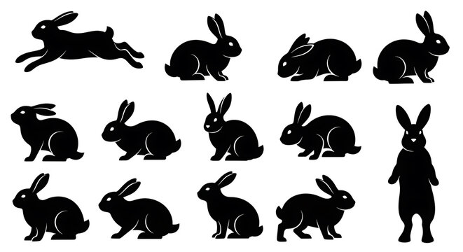Various rabbit poses vector illustration for pet industry icons