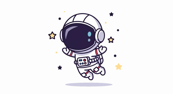 Cute Cartoon Astronaut Floating in Space with Stars Around.