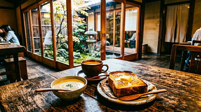 レトロなカフェで、朝食
