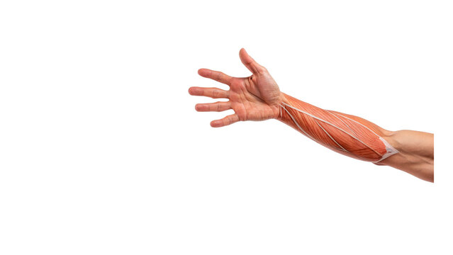 Arm showing muscles and tendons isolated on transparent background cut out