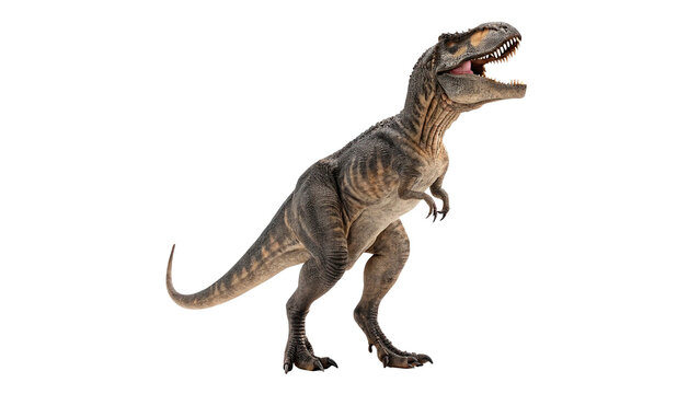 nosaurus rex standing with mouth open and body positioned to the right isolated on transparent background cut out
