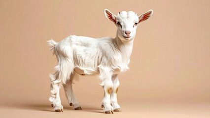 Fototapeta premium Baby Goat Standing Still on Clean Background, Cute Farm Animal AI Generated Image High Resolution Photo