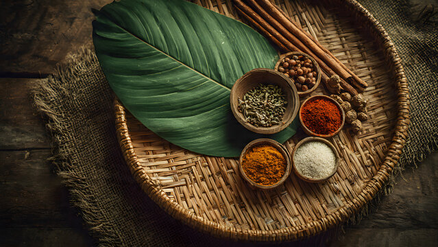 traditional arrangement of Javanese jamu ingredients, which are used to make Indonesian herbal concoctions. 