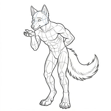 Hand drawn sketch of polite male canine base bowing to kiss an invisible hand isolated.