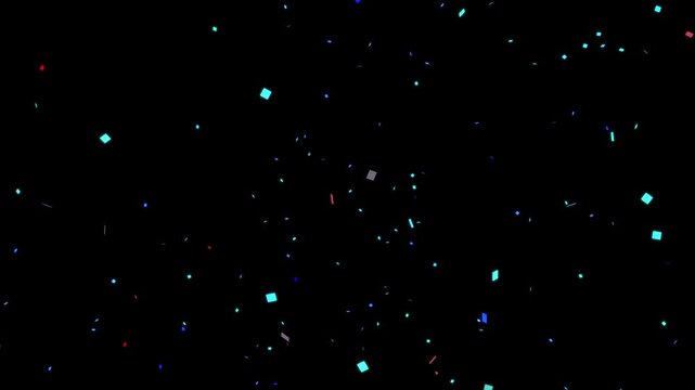 Colorful сonfetti explosion on a black backgrounds. confetti rain effect overlay alpha channel. 3D confetti explosion with transparent background.