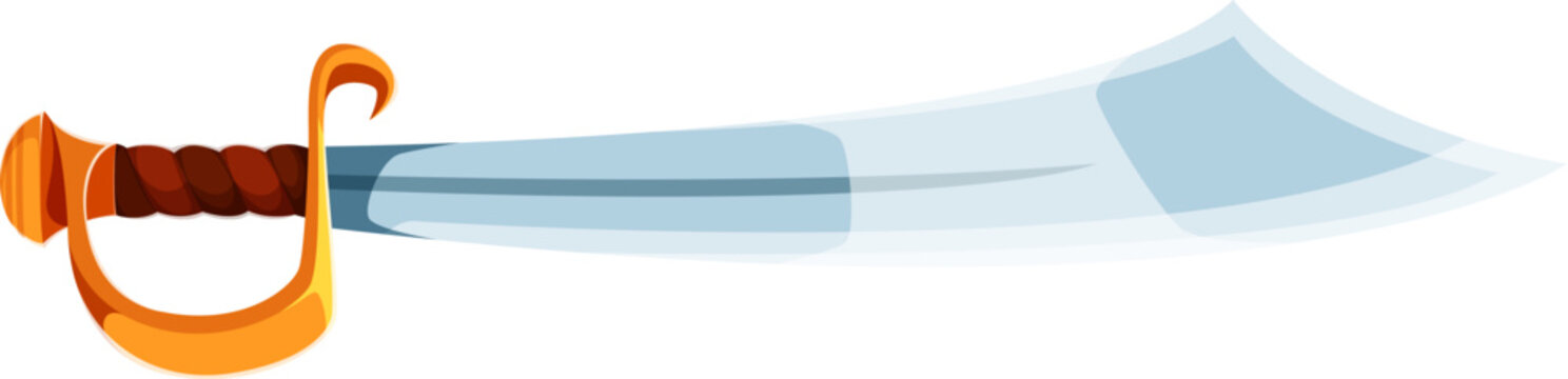 Pirate saber blade or corsair scimitar sword, marine cold steel arms weapon, cartoon vector icon. Caribbean pirate curved sabre or Medieval scimitar sword, ancient maritime battle cutlass sword blade