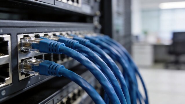 Network cables connected to server ports