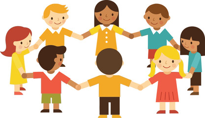 Obraz premium Diverse group of people holding hands in a circle isolated on transparent background