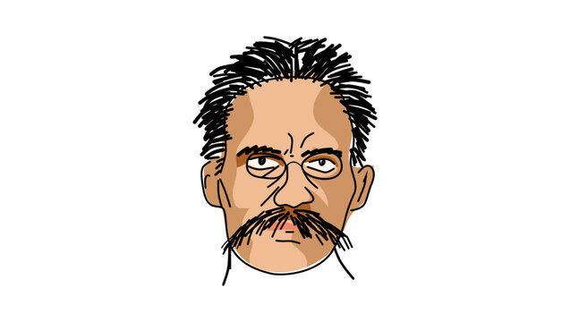 Friedrich Nietzsche portrait, flat vector illustration